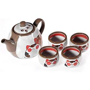 lachineuse - Servizio da tè giapponese Maneki Neko - con teiera e 4 tazze in porcellana - Idea regalo Giappone Gatto Kawaii Carino per compleanno, Natale - Stoviglie giapponesi Asia