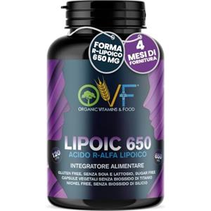PARAFARMACIA, ORGANIC VITAMINS & FOOD OVF Acido R-Alfa Lipoico 650 mg | 120 Capsule ad Alto Dosaggio (4 mesi fornitura) | Potente Antiossidante e Antinfiammatorio Naturale | Senza Biossido di Silicio | 100% Made in Italy e Vegano