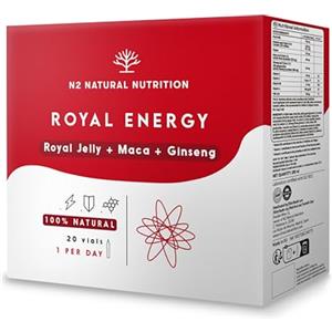 N2 Natural Nutrition Pappa Reale con Maca e Ginseng. Integratore Difese Immunitarie. Vitamina B, Vitamina C. Combatte la Stanchezza e Aumenta le Prestazioni Fisiche. Energia Integratore. 20 Fiale. N2 Natural Nutrition