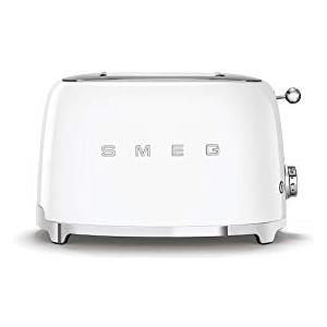 Smeg, Tostapane 2x2 TSF01WHEU, 2 Scomparti da 36mm, 6 Livelli di Doratura, Funzione Riscaldamento, Scongelamento e Bagel, Espulsione Automatica del Pane, Cassetto Raccoglibriciole, 950W, Bianco