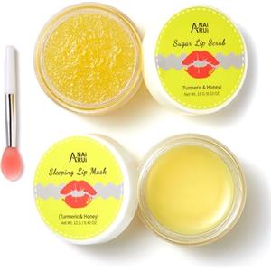 ANAI RUI ANAiRUi Curcuma Scrub Labbra Lip Balm Set, Scrub Esfoliante, Balsamo Riparatore, Burrocacao Labbra Secche e Screpolate
