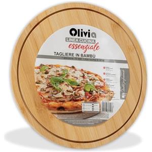 IPEA Tagliere Rotondo in Legno per Pizza, Formaggi, Salame - 28 cm - Tagliere Circolare Multiuso per Tagliare e Servire Antipasti, Pane e Verdure in Cucina o Ristorante - Piatto - Vassoio in Bambù