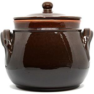 Colì, Pentola Bombata in Terracotta con Coperchio, Pentola Artigianale, Marrone, Diametro 16 cm