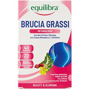 equilibra Integratori Alimentari, Perdita di Peso Bruciagrassi, Integratore per l'Equilibrio del Peso Corporeo, Azione Tonica, Stimola il Metabolismo, Senza Glutine, 40 Compresse