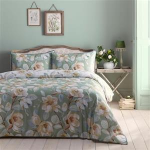 Appletree - Copripiumino floreale salvia - Letto King Size (230 x 220 cm) - Colori reversibili - Morbido 100% cotone - 200 fili - 2 federe - Bordo a tubini - Copripiumino bianco fiore in verde