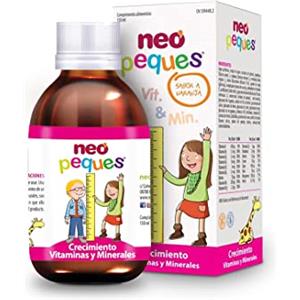 NEO PEQUES | Sciroppo per bambini per crescere sani e forti | 150 ml | A base di vitamine, minerali ed estratti da piante naturali | Gusto arancio