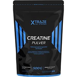 xtraze Creatina Monoidrata Polvere 500 g, 166 Porzioni, Creatine Vegana 100% Pura senza Glutine, Integratore per Allenamento Pesi, Bodybuilding, Fitness, senza Additivi, Qualità Tedesca.XTRAZE®