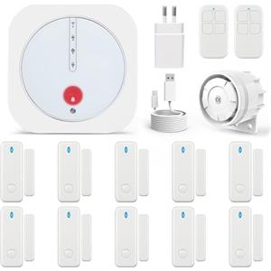 UMEIMA Allarme casa Senza fili, Wifi Antifurto casa (Wi-Fi 5GHz, 2.4GHz), Sistema di Allarme Senza fili con APP, Kit 16 Pezzi: Hub, Sensori Finestra, Telecomando per Garage, Ufficio, Lavora con Alexa