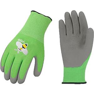 Vgo... 3paia guanti da giardinaggio in gomma bambini 3-9(KID-RB6013,XXXS) | Verde,lattice,traspirante,lavori giardino neonati,presa palmo,facile da pulire,protezione dello sporco,piantagione,diserbo