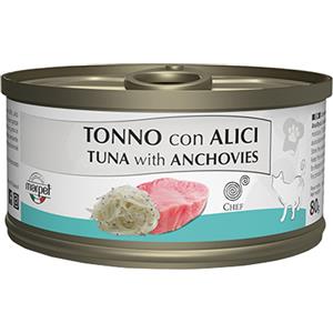 Marpet Aequilibriavet Chef Tonno con Bianchetti - Alimento umido per gatti adulti, 80GR, senza conservanti