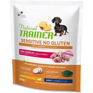 Natural Trainer Sensitive No Gluten - Alimento Secco Completo per Cani Adulto Small & Toy con Coniglio - 800g