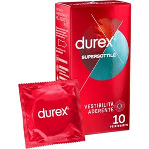 Durex SuperSottile, Preservativi Super Sottili, Vestibilità Aderente, 10 Profilattici