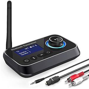 Ainostone Trasmettitore Ricevitore Bluetooth 3-in-1 Adattatore Audio Bluetooth 5.3 per 2 Cuffie con Cavi Bypass Aux/Ottico/RCA ON/off Automatico LCD Display Controllo Volume per TV Stereo Casa PC