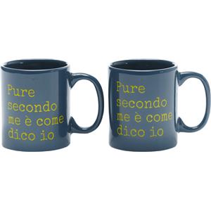 Più Forty Set 2 Tazzine in Ceramica Blu 12 cl con Stampa 'Pure Secondo Me è Come Dico Io'