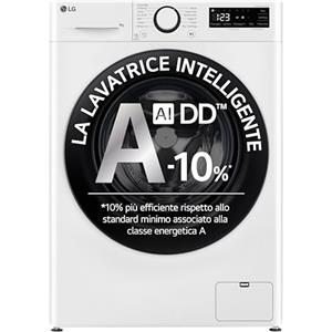 LG AI DD F2R3S09NSWB Lavatrice Slim, Carica Frontale, Lavatrice 9kg , Classe A -10%, 1200 giri, Lavaggio a Vapore, AI Wash, Motore Inverter Direct Drive, Smart Diagnosis, Libera Installazione, Bianca