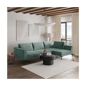 DEGHI Divano angolare 3 posti in tessuto verde salvia effetto maglia con chaise longue destra - Renesmee