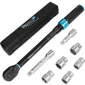 SHALL-Set di chiavi dinamometriche da 7 pezzi da 1/2, (20-220 Nm), adatte per la manutenzione di auto e moto, con asta di prolunga e scatola portaoggetti