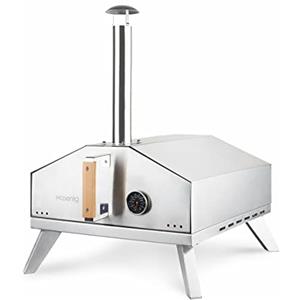 H.Koenig Forno a gas per pizza GINO440, Acciaio inox, Superficie 30,5x30,5 cm, Pietra in Cordierite, fino a 450°C, Porta e camino rimovibili, Termometro incorporato, Paletta per pizza incorporata