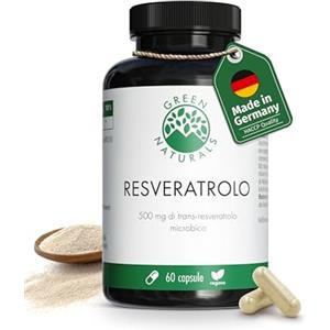 GREEN NATURALS Trans Resveratrolo (60 capsule da 500 mg) da lievito di radice di poligono giapponese - Prodotto in Germania - 100% vegano e senza additivi - scorta per 2 mesi