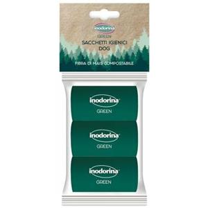 Inodorina Sacchetti Igienici Compostabili Green - 3 pz in Fibra di Mais, Biodegradabili e Pratici per Cani