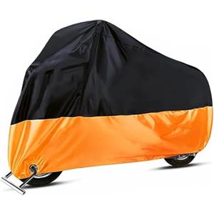 ClickCompritas Telo coprimoto impermeabile grande XXL coprimoto resistente protezione solare, polvere, neve, vento, pioggia, per moto e scooter alta clilindrata, per esterno (XXL, nero arancione)