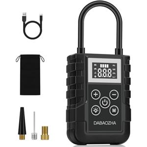DABAOZHA Compressore Aria Portatile, Portable Electric Air Compressor 150PSI, 4 Modalità Mini Compressore Lampada LED, Nuovo 2024 Portable Air Pump per Auto/Bici/Moto/Scooter/Pallone (Nero)