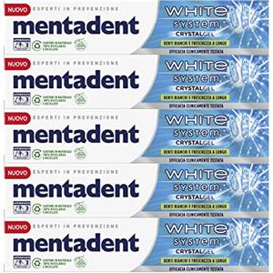 Mentadent 5x Mentadent White System Crystal Gel Dentifricio Sbiancante con Particelle Lucidanti - 5 Flaconi da 75 ml ognuno