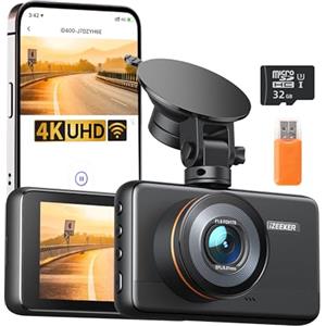 iZEEKER 4K Dash Cam auto, WiFi Dash Cam 2160P Con Scheda SD 32G, Telecamera per Auto con APP, Super Visione Notturna, WDR, 24H Monitor di Parcheggio, Registrazione in Loop, G-sensore