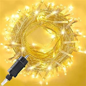 MOLVCE Catena luminosa esterno 10m 100 LED catena luminosa albero di natale alimentato (31V) con timer, memoria, 8 modalità, IP44 impermeabile per feste di Natale Halloween giardino di Pasqua, bianco caldo