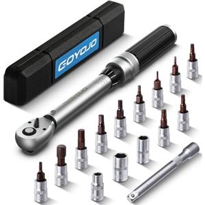 GOYOJO 1/4 Chiave Dinamometrica di Torsione 2-24 Nm, Precisione ± 3%,16 Pezzi Kit di manutenzione per Bici Strada Montagna con 10cm Barra di Estensione, Hex e Torx Bit, Prese a