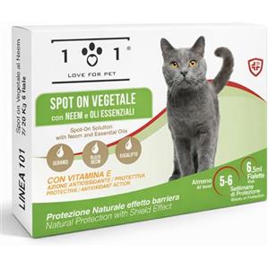 101 love for pet Spot On Antipulci Gatto Naturale 6 Fiale da 0,5ml Antiparassitario Per Gatti Contro Pulci Zecche e Zanzare, Protezione Naturale Pipette Antiparassitario Gatti Adulti Facile Applicazione Lunga Durata
