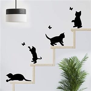 wall4stickers Divertente gatto salto parete adesivi soggiorno gatto adesivo decorazione carta da parati arte interruttore decalcomania nero vinile farfalla decorazione cucina casa bambino camera da letto cane