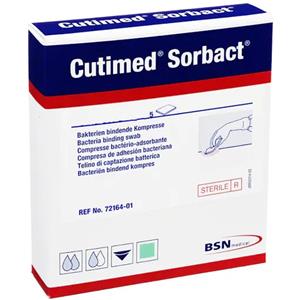 Cutimed Sorbact - Medicazioni 4x6 cm, 5 pz, per la rimozione di batteri da ferite infette