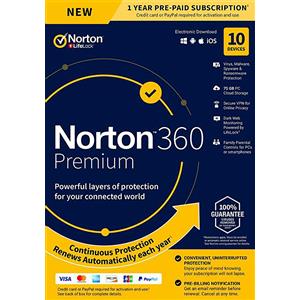 Norton 360 Premium | 10 Dispositivi | 1 anno | 75 GB di archiviazione cloud