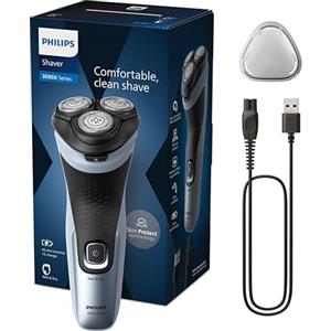 Philips rasoio elettrico serie 3000x - Rasoio elettrico Wet & Dry per uomo colore blu cielo, con tecnologia SkinProtect, rifinitore a scomparsa, rasoio ergonomico per uomo (modello X3053/00)