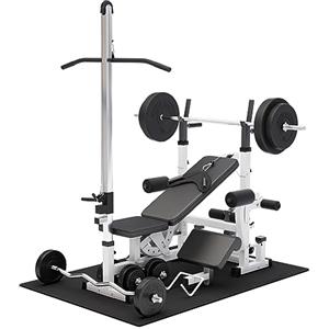 GORILLA SPORTS® Panca Multifunzione - 46 Pezzi, Panca Regolabile, Portabilanciere, Butterfly, Lat Machine, Tappetino Fitness, 2 Bilancieri, 2 Manubri, 100 kg - Stazione Fitness