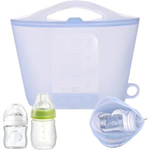 lasuroa Sterilizzatore a Vapore per Microonde per Biberon, 1,5L Borsa per Cottura a Vapore Silicone Riutilizzabile per Tiralatte Ciucci Massaggiagengive Accessori Indispensabili per Mamma (Blu)