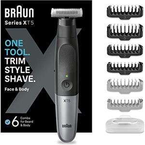 Braun REGOLABARBA UOMO e RASOIO ELETTRICO BARBA E Capelli Series X, Testina Flessibile Con lama 4D A Due Direzioni E Protezione SkinShield, 45 Minuti Di Utilizzo Senza Fili, XT5200