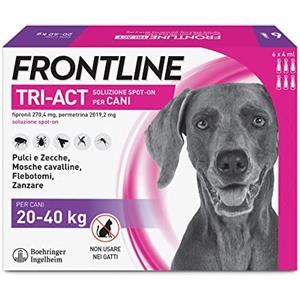 Frontline Triact, 6 Pipette, Cane L (20-40Kg), Antiparassitario Per Cani E Cuccioli Di Lunga Durata, Protegge Il Cane Da Pulci, Zecche, Zanzare, Pappataci E Leishmaniosi, Antipulci 6 Pipette