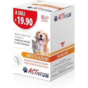 F & F Active Pet Articolazioni, Mangime Complementare di Supporto al Metabolismo Articolare in caso di Osteoartrite, per Cani e Gatti - 1 Confezione da 60 Compresse