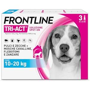 FRONTLINE Triact, 3 Pipette, Cane M (10-20Kg), Antiparassitario per Cani e Cuccioli di Lunga Durata, Protegge il Cane da Pulci, Zecche, Zanzare, Pappataci e Leishmaniosi, Antipulci 3 Pipette
