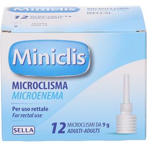 SELLA Miniclis Adulti 12 Microclismi da 9g - Dispositivo Medico per Evacuazione Fecale con Glicerolo, Malva e Camomilla