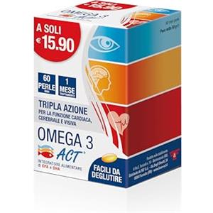 F & F Omega 3 Act, Integratore Alimentare a base di Olio di Pesce (EPA - DHA), per la Funzione Cardiaca, Cerebrale e Visiva - 1 Confezione da 60 Mini Perle