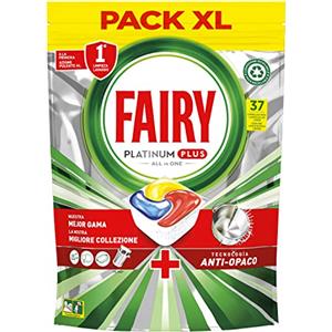 Fairy Platinum Detersivo Pastiglie Lavastoviglie Plus, Brillantante, 37 Capsule Lavastoviglie, Limone, Tecnologia Anti-Opaco Con Azione Brillantante, Contro Il Grasso E Le Incrostazioni Ostinate