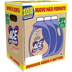 ACE DETERSIVO Classico Igienizzante Tripacco, Cartone da 3 flaconi x 36 lavaggi