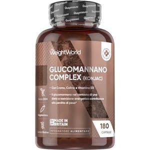 WeightWorld Glucomannano Complex Vegetariano in 180 Capsule con Vitamina D3, B3, Cromo, Colina, Konjac, Il Glucomannano nel Contesto di una Dieta a Restrizione Energetica Contribuisce alla Perdita di Peso (EFSA)