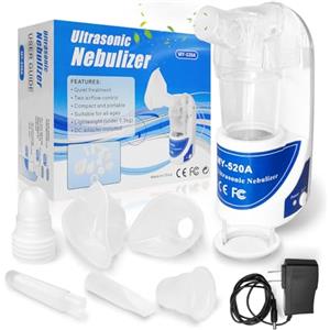 HBEERS Aerosol Portatile Silenzioso, Ultrasuoni Macchina Aerosol per Adulti e Bambini, Aerosol Silenzioso con adattatore Meno residui, Atomizzazione Efficiente Aerosol per uso domestico e in viaggio