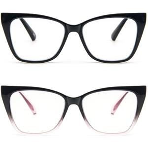 KoKoBin Occhiali da Lettura Cat Eye Anti Luce Blu Cerniera a Molla Occhiali per Donna Uomo (Nero, Nero-rosa, 3.5)