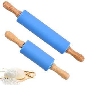 Bavooty Mattarello Silicone con Manici in Legno,Mattarello in Silicone Antiaderente,Mattarello Con Manici In Legno,Mattarello Cucina,Antiaderente del Mattarello per Pasta di Zucchero,Ravioli,Dolci,2 Pezzi