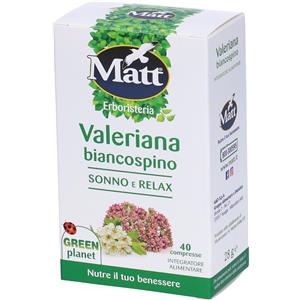 Matt Valeriana Biancospino - Integratore Alimentare per Rilassamento e Sonno, 40 Compresse da 28 g